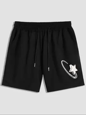Men's Star Print Pocket Shorts, Regular Fit Casual Drawstring Straight Leg Shorts, Summer Clothes, Men Bottoms For Daily Wear