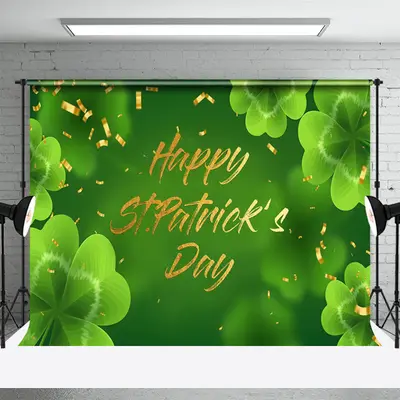 Fresh Green Clovers Ribbon St Patricks Day Backdrop - Aperturee