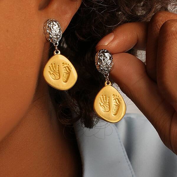 304 Stainless Steel Two Tone Dangle Stud Earrings