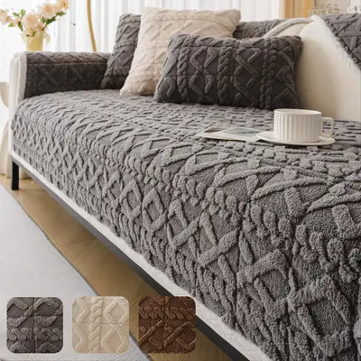 Solid Color Plush Sofa Cover, 1 Count Warm & Thick Sofa Cover, Furniture Protector for Living Room, Office, Bedroom Decor