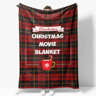 Red Scottish Plaid Drink Custom Name Christmas Blanket - Aperturee