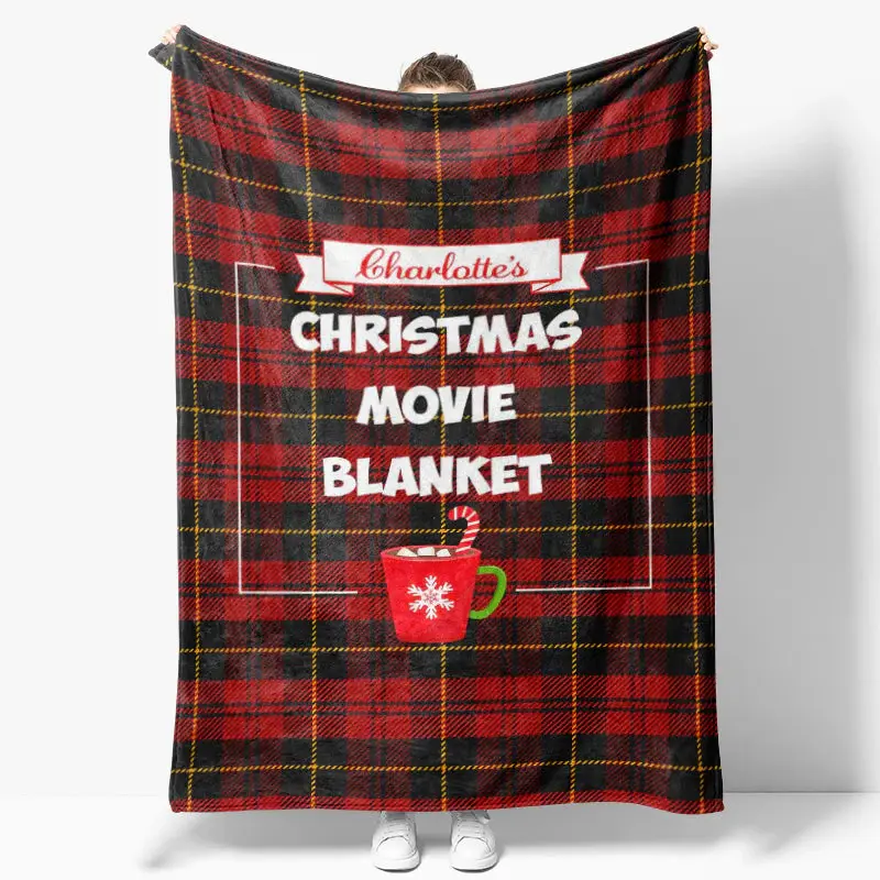 Red Scottish Plaid Drink Custom Name Christmas Blanket - Aperturee