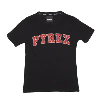 PYREX Glitter T-Shirt Black Roll Neck Short Sleeve Womens XS