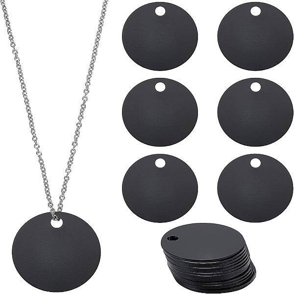 BENECREAT 20Pcs Black Flat Round Stamping Blank Tags 1.2 Inch Aluminum Tags with Hole for Bracelet Jewelry Making 0.04 Inch T...