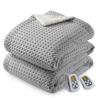 Garvee Heated King Size Blanket with Dual LCD Controllers, Fast Heating, 240GSM Velvet & Sherpa, 10 Heat Levels, 1-12H Timer,...