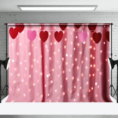 Blurry Pink Curtain Heart Valentines Day Backdrop - Aperturee