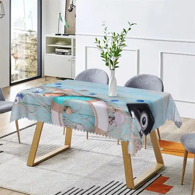 Summer Fishing Boat Blue Plank Rectangle Tablecloth - Aperturee