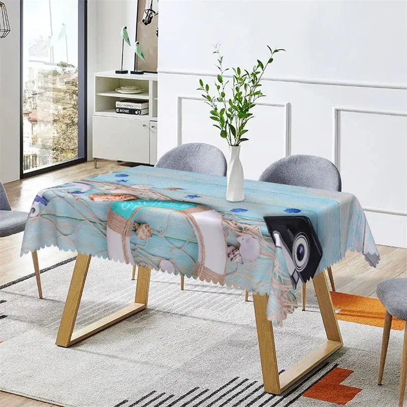 Summer Fishing Boat Blue Plank Rectangle Tablecloth - Aperturee