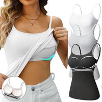 Women's Basic Shelf Bra Camisole Tank Top Spaghetti Strap Cami Tanks with Built in Bra Summer Layering Sleeveless Undershirt ...