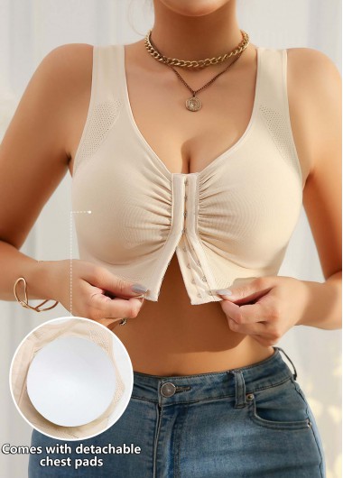 Modlily Sexy Babydoll Lingerie Chemises Skin Color V Neck Detail Bra - XL