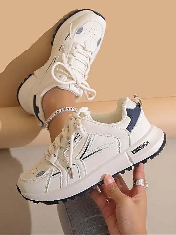 Women's Fashionable Lace Up Low Top Casual Sneakers, Fall Casual Comfortable Sports Running Shoes, All-match Round Toe Chunky...