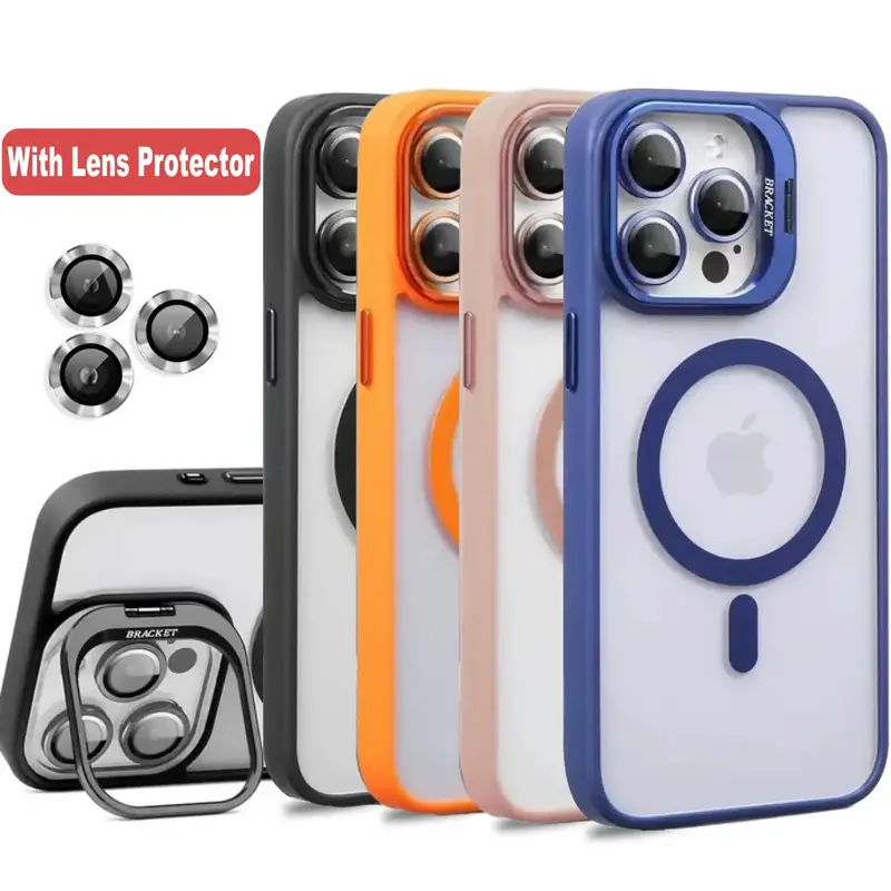 For iPhone 16 15 14 Plus 13 Pro Max Camera Kickstand Compatible With MagSafe Case Cover+ Camera Lens Protector Accessories Cr...