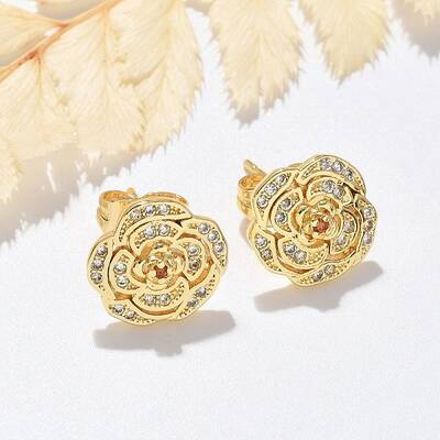 Brass Micro Pave Clear Cubic Zirconia Stud Earrings
