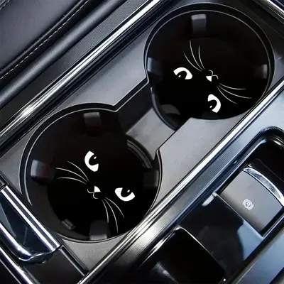 Car Cartoon Cat Pattern Coaster, Cute Cat Design Car Cup Holder Coaster, Car Interior Accessories Coasters, Decoration, Car I...