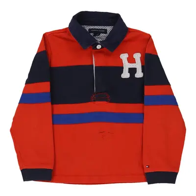 Age 5 Tommy Hilfiger Striped Rugby Shirt - XS Red Cotton