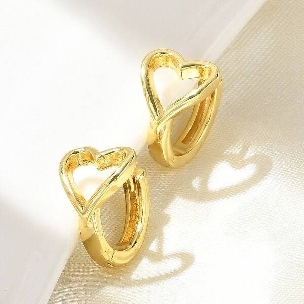 Hollow Heart Brass Hoop Earrings