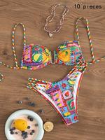 Women's All Over Fruit Print Bikini Set, Casual Swim Top & Swim Bottom Two-piece Swimsuit for Beach Holiday Vacation, Ladies ...