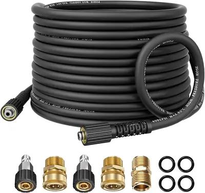 Pohir Pressure Washer Hose 50FT*1/4 with M22&14mm Connects, 4000PSI Power Washing Hose with M22 to 3/8 Quick Connect Set an...