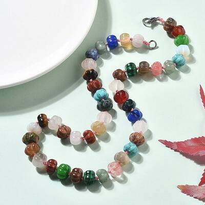 Pumpkin Natural & Synthetic Gemstone Beaded Necklace