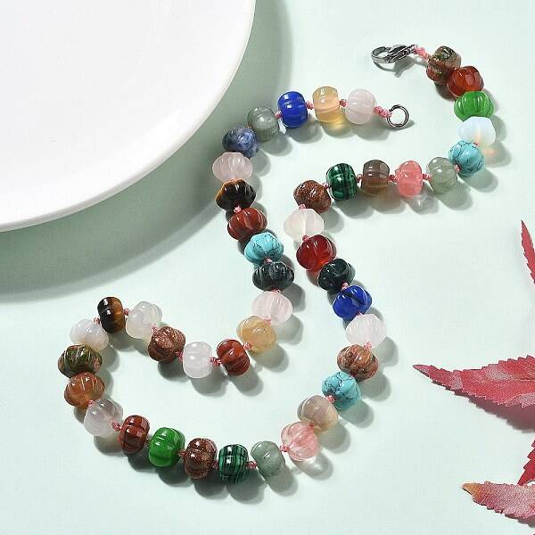 Pumpkin Natural & Synthetic Gemstone Beaded Necklace