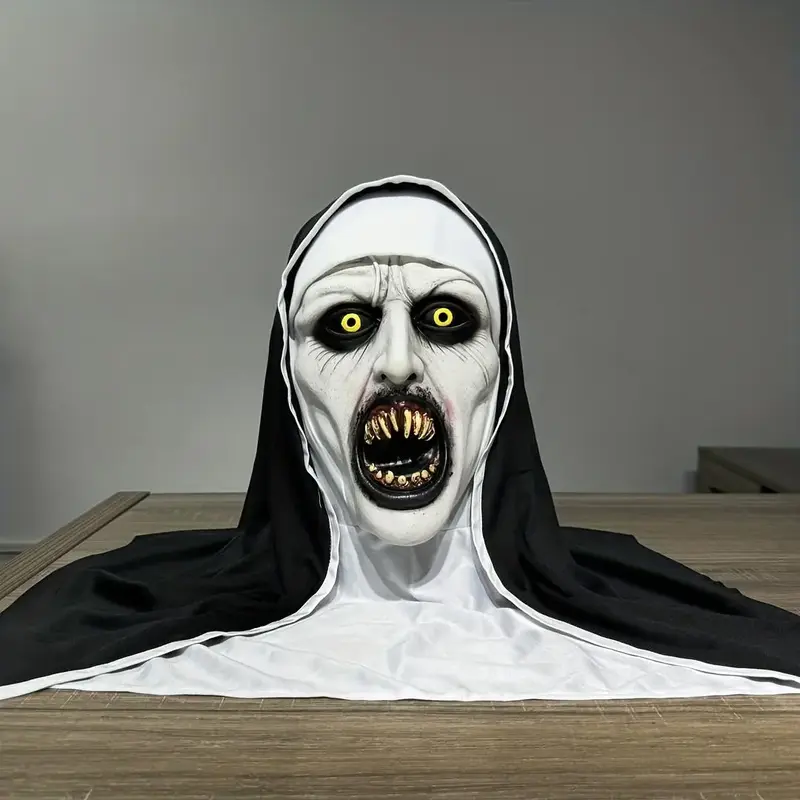 Frightening Nun Costume Mask, Spooky Hand-Washable Synthetic Latex, Street Style Horror Accessory, Easy Maintenance Realistic...