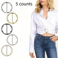 Metal Round Circle Clip Buckle, 5 Counts Modern Simple T-shirt Tie Clips for Women, Fashion Metal Round Circle Clip Buckle, C...