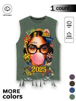 Men's Cartoon Girl Print Tank Top, Casual Comfy Sleeveless Top for Summer, Fashion Men's Clothes for Daily Wear, Socks, Cotto...