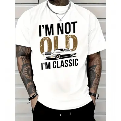 Men's I'm Not Old, I Am Classic Pattern T-shirt-Soft Cotton, Casual Crew Neck, Short Sleeve, Vintage Car Print-Durable an...