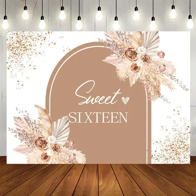 Aperturee Sweet 16 Flowers Arched Happy Birthday Backdrop