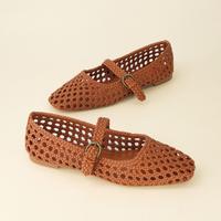 Cushionaire Women's Weston Woven Mary Jane Flats – Faux Leather Ballet Flats with Adjustable Strap & Memory Foam