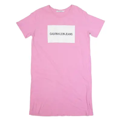 CALVIN KLEIN JEANS Womens T-Shirt Dress Pink Short Sleeve Midi XL