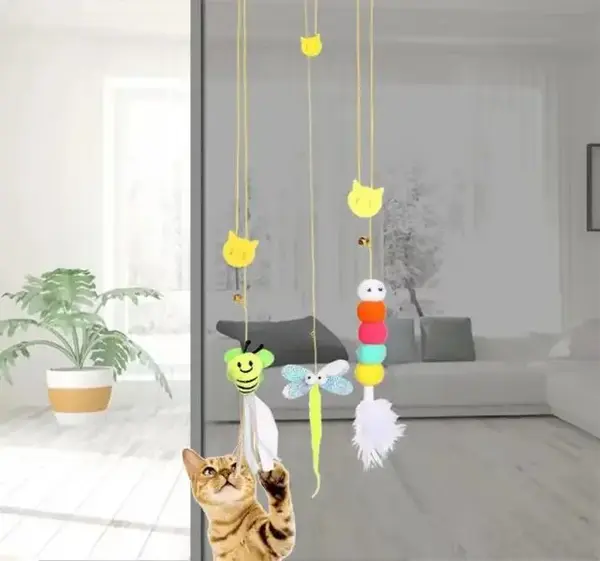 Cat toys self fun swing hanging door hanging elastic feather cat-teasing stick bells cat suppl
