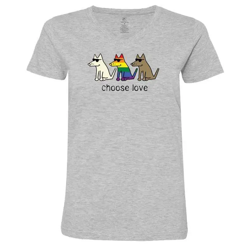 Teddy the Dog™ Choose Love V-Neck - Heather Gray - Small