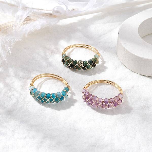 Natural Amethyst & Moss Agate & Apatite Finger Rings