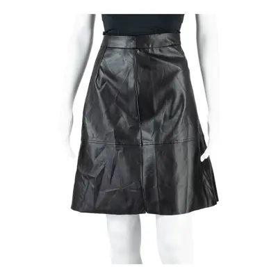 PIECES Leather Feel Womens Straight Skirt Black Knee Length Leather M