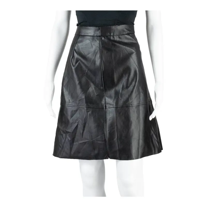 PIECES Leather Feel Womens Straight Skirt Black Knee Length Leather M