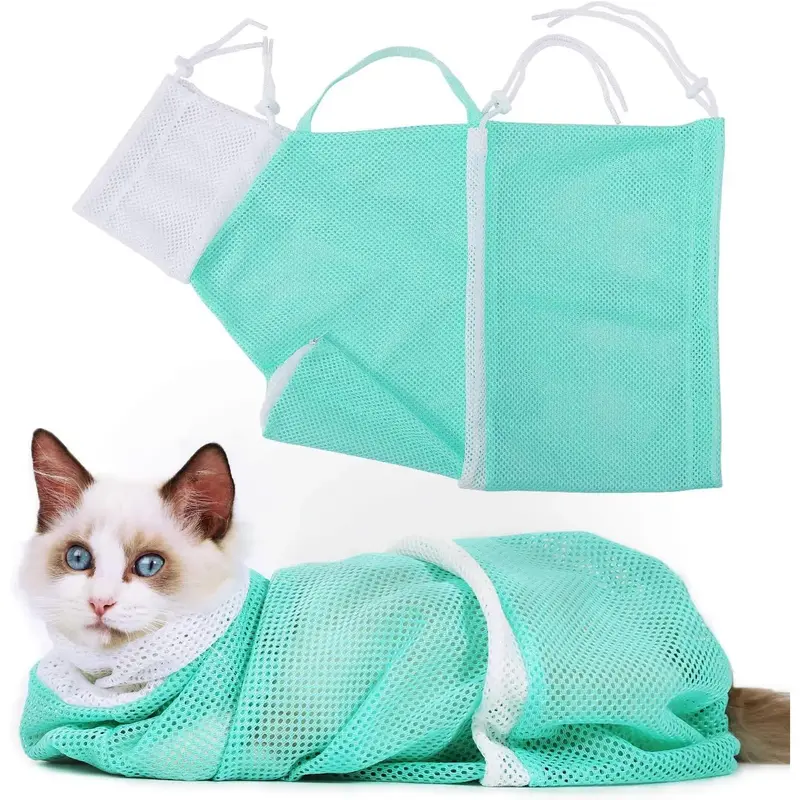 Cat Bathing Grooming Bag - Multifunctional Adjustable Breathable Restraint Shower Bag with Anti-Bite and Anti-Scratch Feature...