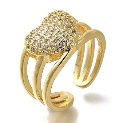 Rack Plating Heart Brass Clear Cubic Zirconia Open Cuff Rings