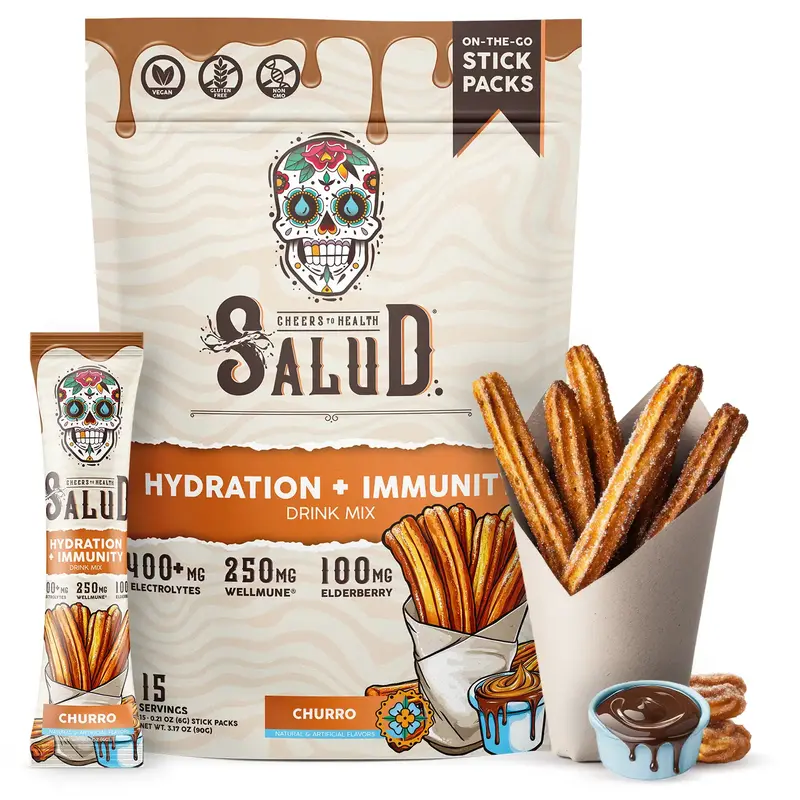 Salud 2-in-1 Hydration Packets + Immunity Electrolytes Powder, Churro - Agua Fresca Drink Mix, Elderberry, Dairy & Soy Free, ...