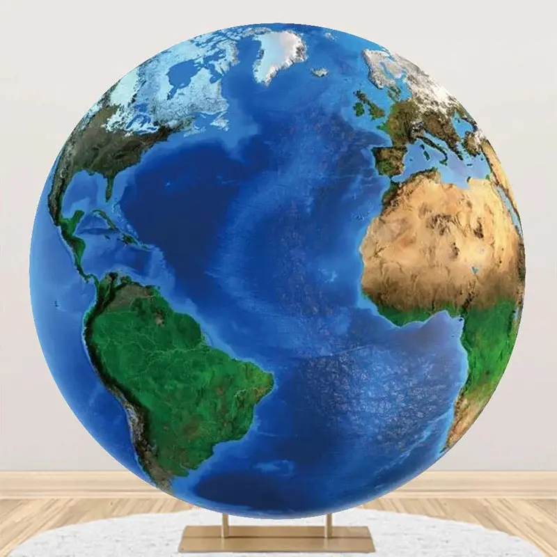 Round Earth Continent Ocean Pattern Birthday Backdrop - Aperturee