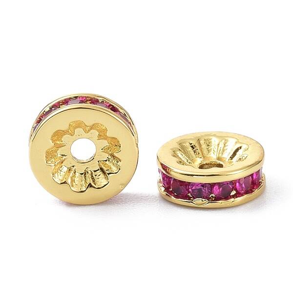 Brass Fuchsia Cubic Zirconia Beads