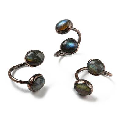 Oval Shape Natural Labradorite Open Cuff Rings