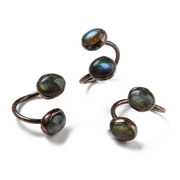Oval Shape Natural Labradorite Open Cuff Rings