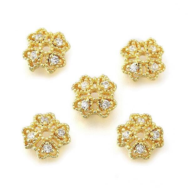 Flower Brass Micro Pave Cubic Zirconia Bead Caps