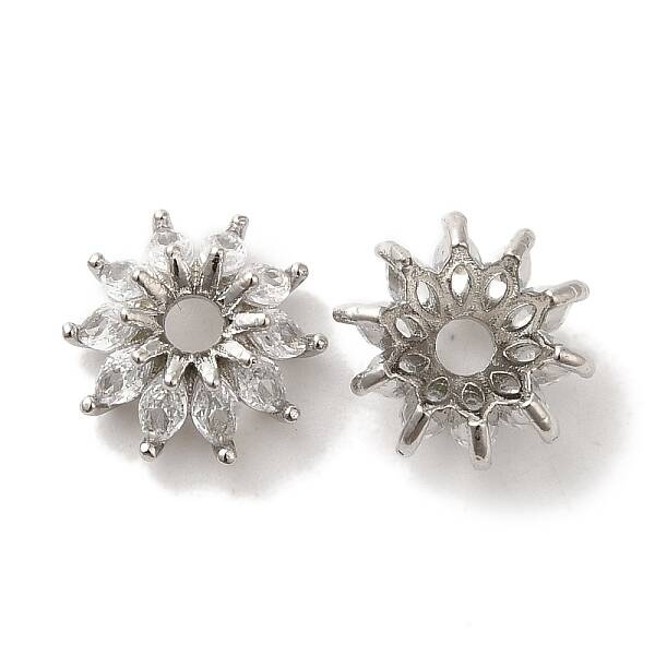 Brass Micro Pave Clear Cubic Zirconia Bead Caps