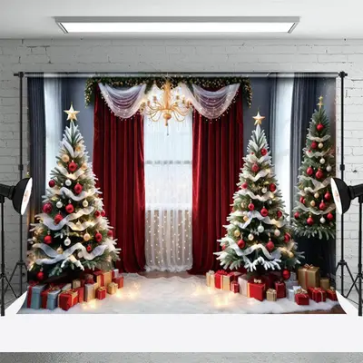 Christmas Tree Window Gifts Photoshoot Backdrop - Aperturee