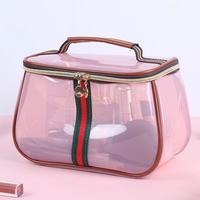 Cute makeup bag with leather handle transparent vanity case travel large capacity cosmetic bag women stroage bag easy clean w...