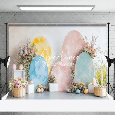 Aperturee Colorful Eggs Floral Backdrop For Easter Photo Booth, 3X2FT(1MX0.6M), 14 USD, easter backdrops, ENHD3J25-M