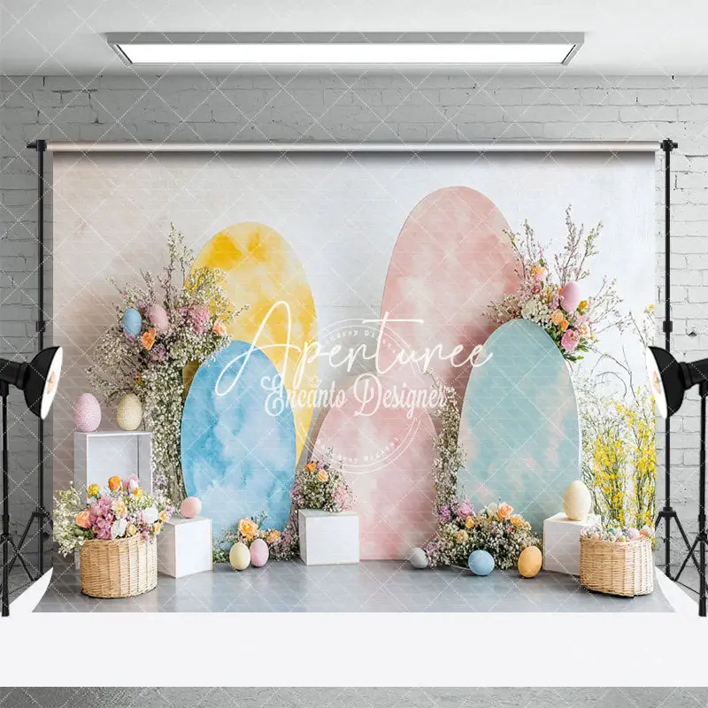 Aperturee Colorful Eggs Floral Backdrop For Easter Photo Booth, 3X2FT(1MX0.6M), 14 USD, easter backdrops, ENHD3J25-M