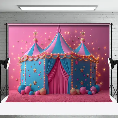 Fairy Tale Pink Blue Circus Tent Cake Smash Backdrop
